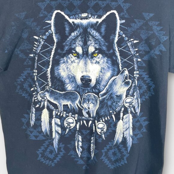 Vtg Wolf T-Shirt LARGE Native American Indian Dream Catcher Fruit of Loom Tag - Picture 4 of 6